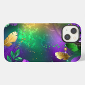 虹色のmardi gras背景とビーズ iPhoneケース (裏面横)
