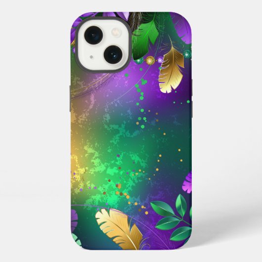 虹色のmardi gras背景とビーズ iPhoneケース (裏面)