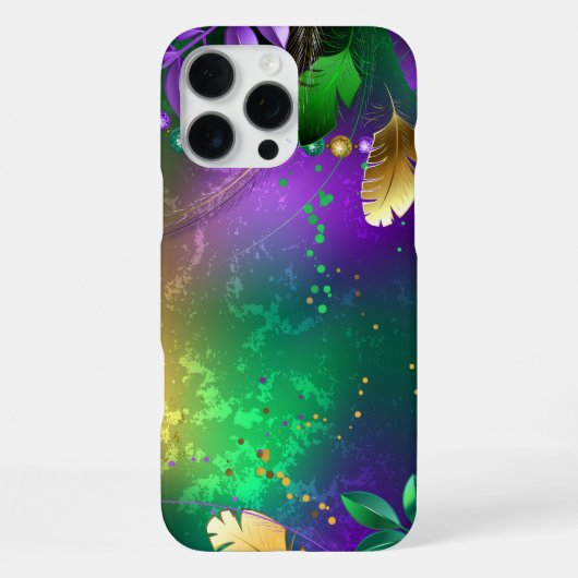 虹色のmardi gras背景とビーズ iPhoneケース (裏面)