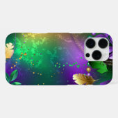 虹色のmardi gras背景とビーズ iPhoneケース (裏面横)