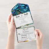 虹色アワビの海の結婚貝殻 オールインワン招待状 (貼ってはがせる)