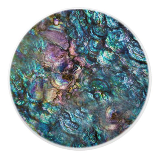 虹色アワビの貝殻 セラミックノブ (正面)