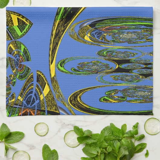 虹色アートプリントウィズゴールデン抽象デザイン キッチンタオル (折り畳み)