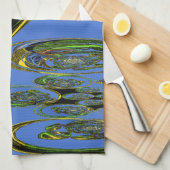 虹色アートプリントウィズゴールデン抽象デザイン キッチンタオル (四つ折り)