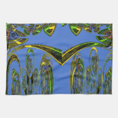 虹色アートプリントウィズゴールデン抽象デザイン キッチンタオル (横)