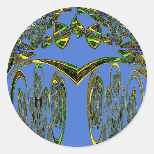 虹色アートプリントウィズゴールデン抽象デザイン ラウンドシール (正面)