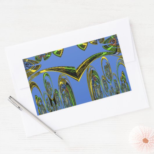 虹色アートプリントウィズゴールデン抽象デザイン 長方形シール (封筒)