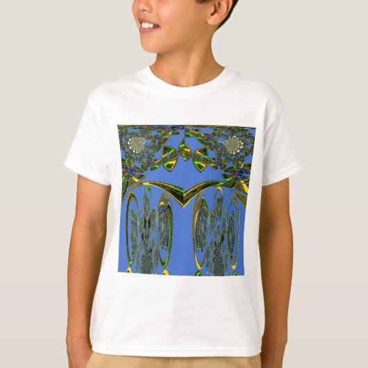 虹色アートプリントウィズゴールデン抽象デザイン Tシャツ (正面)