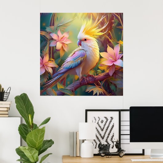 虹色ウィングコッカティエルファンタジー鳥 ポスター (ホームオフィス)