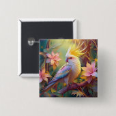虹色ウィングコッカティエルファンタジー鳥 缶バッジ (正面&裏面)