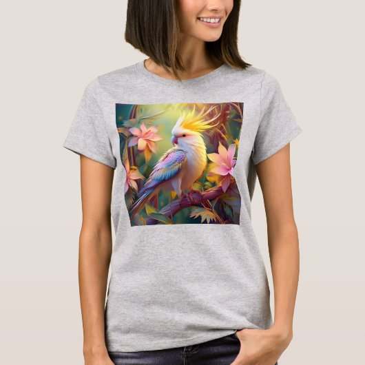 虹色ウィングコッカティエルファンタジー鳥 Tシャツ (正面)