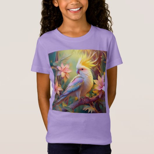 虹色ウィングコッカティエルファンタジー鳥 Tシャツ (正面)