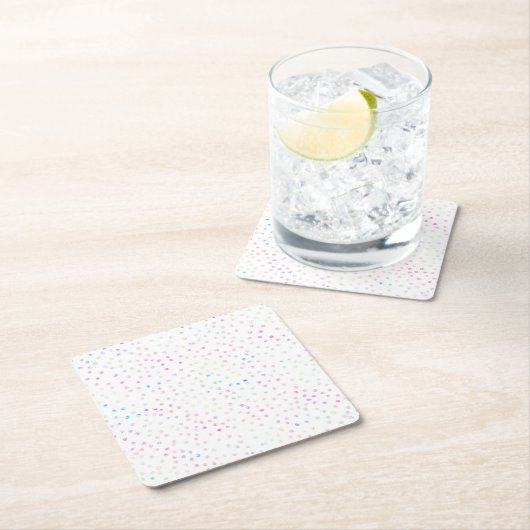 虹色エレガントグリッタードットホワイトデザイン スクエアペーパーコースター (インサイチュ)