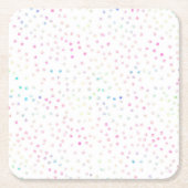虹色エレガントグリッタードットホワイトデザイン スクエアペーパーコースター (正面)