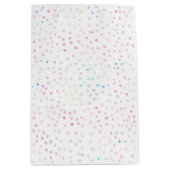 虹色エレガントグリッタードットホワイトデザイン ミディアムペーパーバッグ (正面)