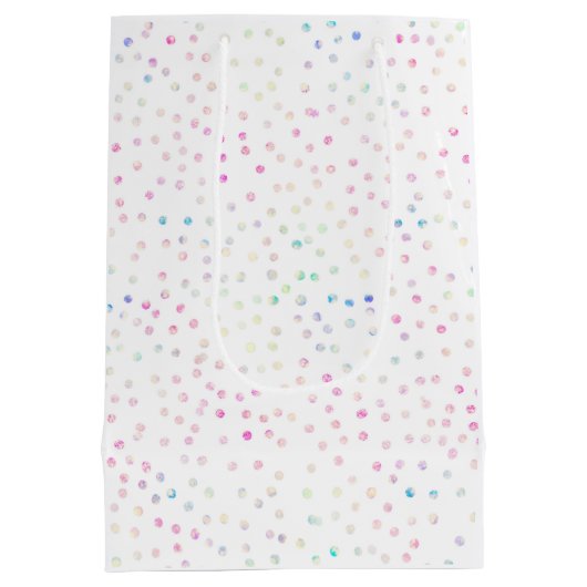 虹色エレガントグリッタードットホワイトデザイン ミディアムペーパーバッグ (裏面)