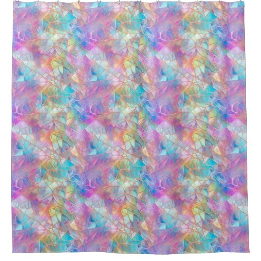 虹色エレガントステンドグラス模様：明るい シャワーカーテン (正面)