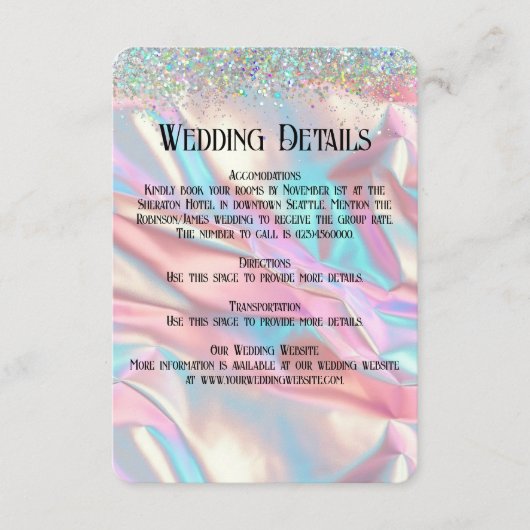 虹色エレガントフェイク箔およびグリッター エンクロージャーカード (正面)