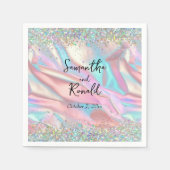 虹色エレガントフェイク箔とグリッター結婚の スタンダードカクテルナプキン (正面)