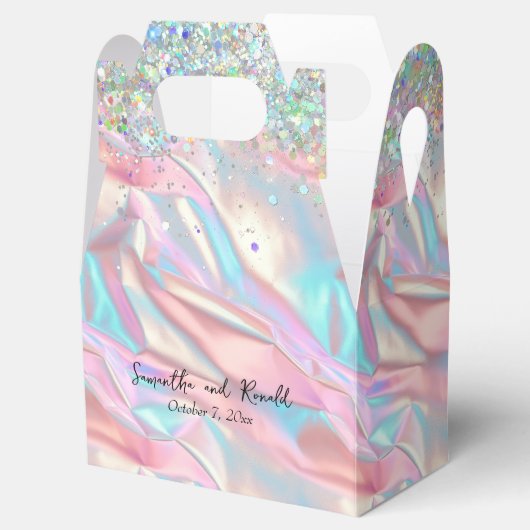 虹色エレガントフェイク箔とグリッター結婚の フェイバーボックス (オープン)