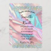 虹色エレガントフェイク箔とグリッター結婚の 招待状 (正面/裏面)