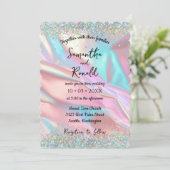 虹色エレガントフェイク箔とグリッター結婚の 招待状 (スタンド正面)