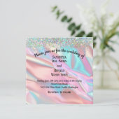 虹色エレガントフェイク箔とグリッター結婚の 招待状 (スタンド正面)