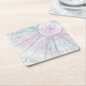 虹色エレガント日月マンダラシルバーデザイン スクエアペーパーコースター (アングル)