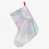 虹色エレガント日月マンダラシルバーデザイン ラージクリスマスストッキング (裏面 (吊り時))
