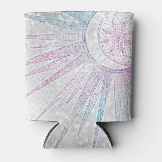 虹色エレガント日月マンダラシルバーデザイン 缶クーラー (正面)