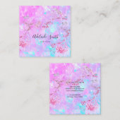 虹色オパールに対する紫フェイク模擬グリッター スクエア名刺 (正面/裏面)