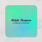 虹色オパールガーリーティール(緑がかった色)ブルーウォーターモダンカラー スクエア名刺 (正面)