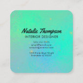 虹色オパールガーリーティール(緑がかった色)ブルーウォーターモダンカラー スクエア名刺 (裏面)