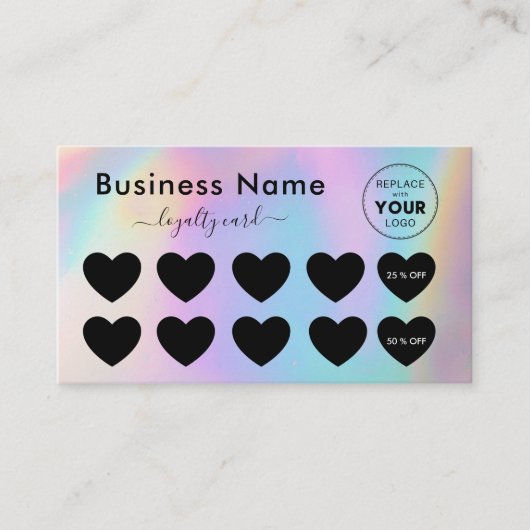 虹色カラフルと黒のハートロゴの追加美しい ロイヤリティカード (正面)