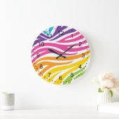虹色カラフルのゼブラ柄の贈り物 ラージ壁時計 (ホーム)