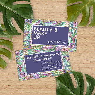 虹色カラフルオパール大理石スパークルグリッター 名刺