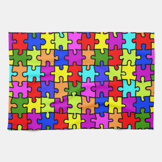 虹色カラフルジグソーパズル キッチンタオル (横)