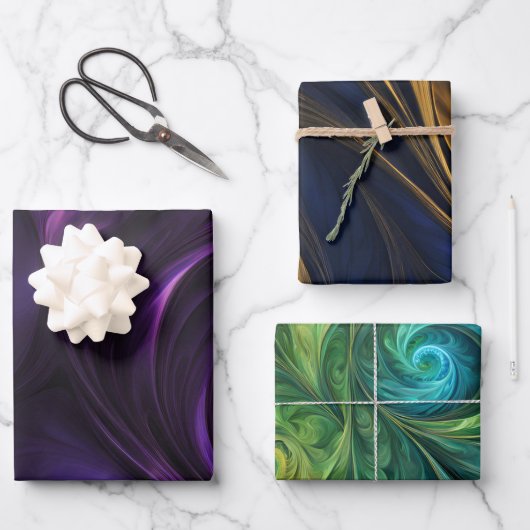 虹色カラフル旋回パターンの包装紙 ラッピングペーパーシート (正面)