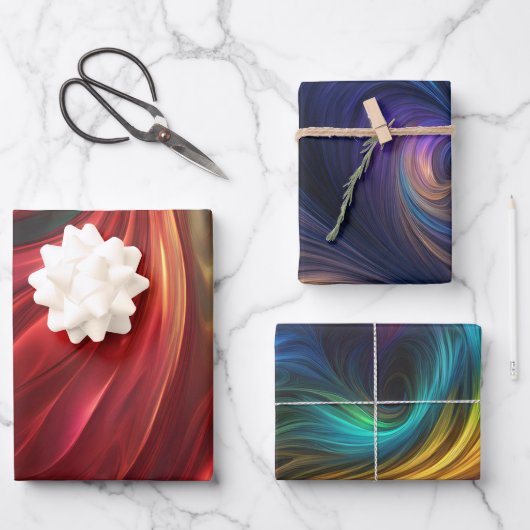 虹色カラフル旋回パターン ラッピングペーパーシート (正面)