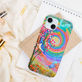 虹色カラフル野草鳥蝶 iPhone 15ケース