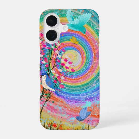 虹色カラフル野草鳥蝶 iPhone 16ケース (裏面)