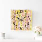 虹色カラフル雨滴垂直パターンクロック スクエア壁時計 (ホーム)