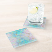 虹色ガラス幾何学模様 ガラスコースター (アングル)