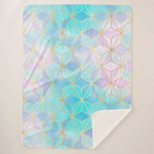 虹色ガラス幾何学模様 シェルパブランケット (正面)