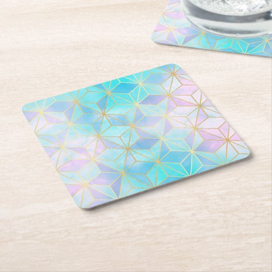 虹色ガラス幾何学模様 スクエアペーパーコースター (アングル)