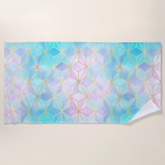 虹色ガラス幾何学模様 ビーチタオル (正面)