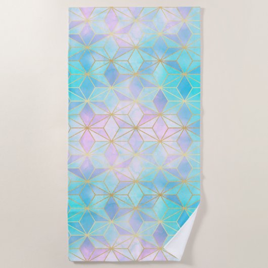 虹色ガラス幾何学模様 ビーチタオル (正面)