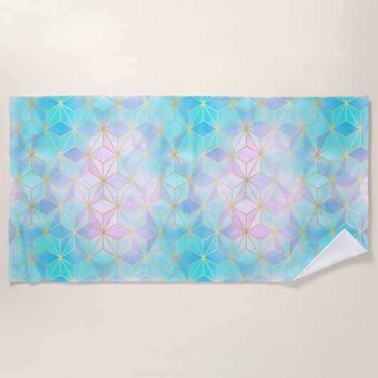虹色ガラス幾何学模様 ビーチタオル (正面)