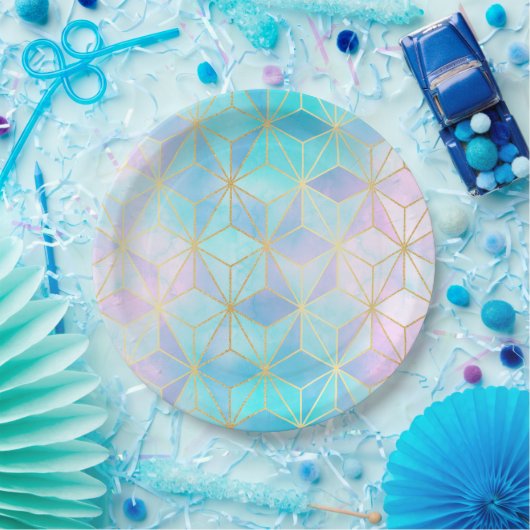 虹色ガラス幾何学模様 ペーパープレート (パーティー)