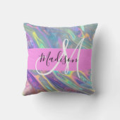 虹色ガーリーホログラフィック虹色モノグラム名 クッション (裏面)